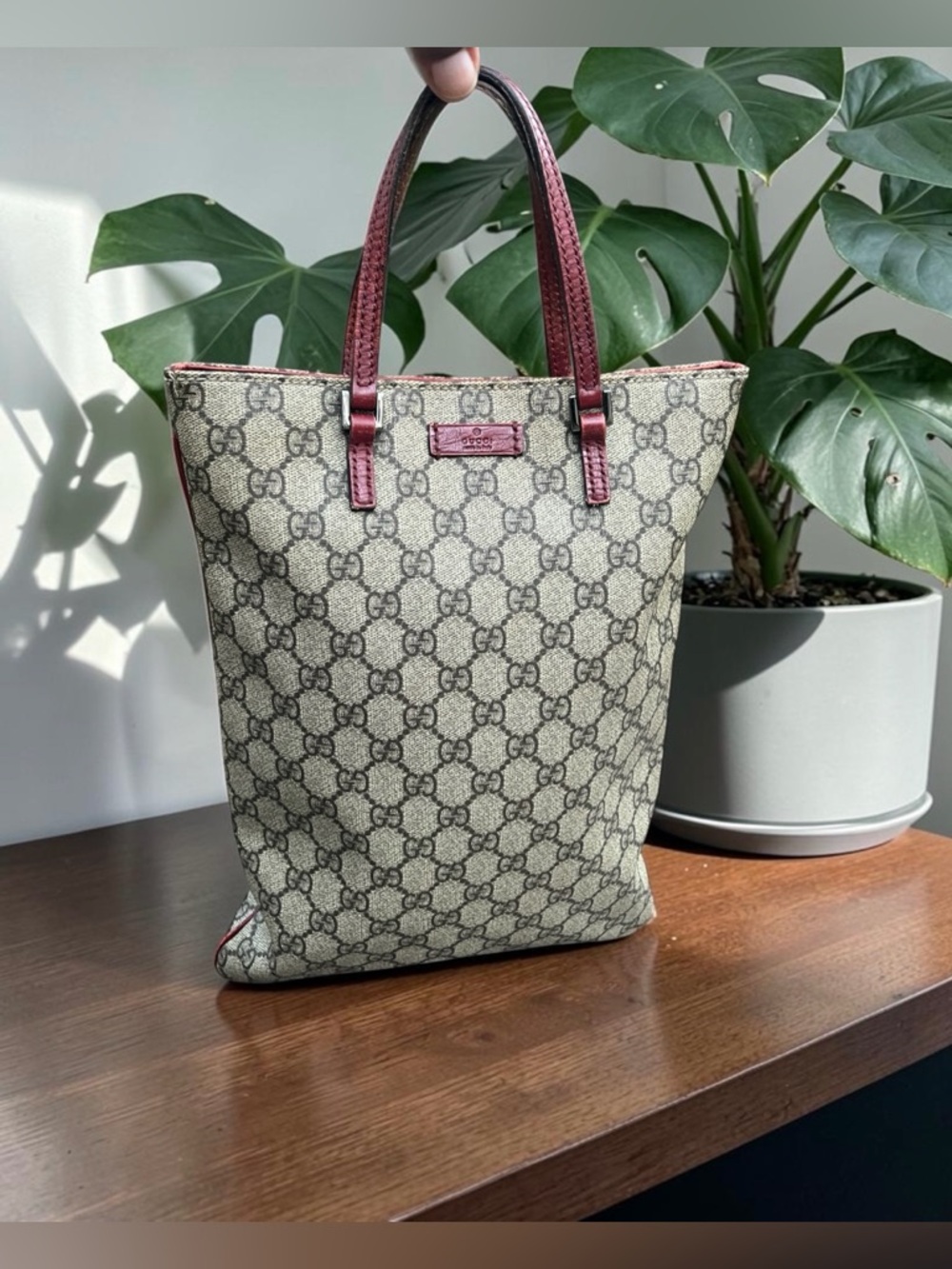 GUCCI GG Monogram Supreme Leather Hand Bag PVC Beige Silver 117551 Authentic - Picture 2 of 12